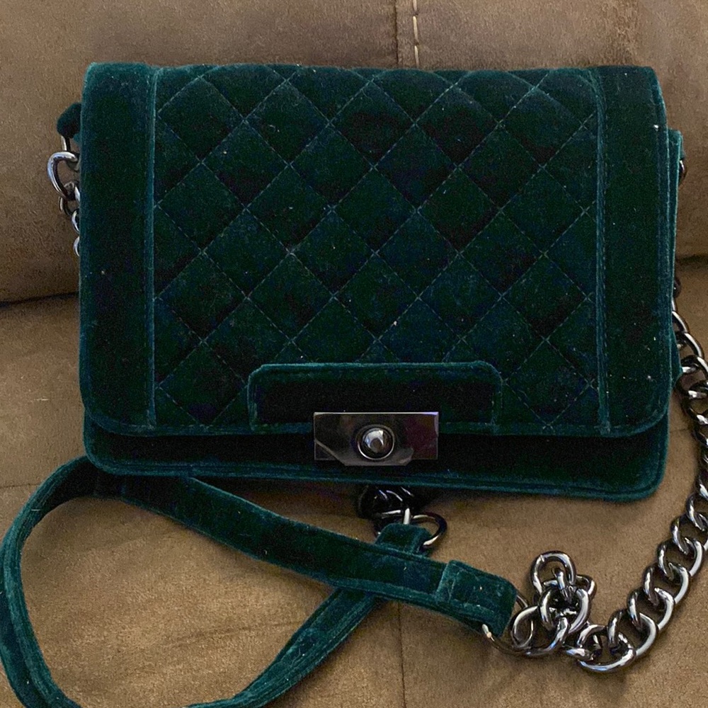 Just fab velvet green crossbody purse